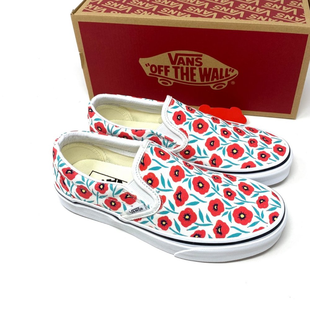 ๐ฟSale๐ฟ Vans Women's Crew Classic Slip-On Flowers Red White Low Top VN0A7VCF891 - Picture 7 of 11
